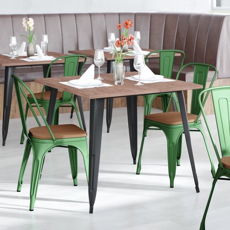 FLASH FURNITURE Green Metal Stack Chair with Teak Poly Resin Seat CH-31230-GN-PL1T-GG